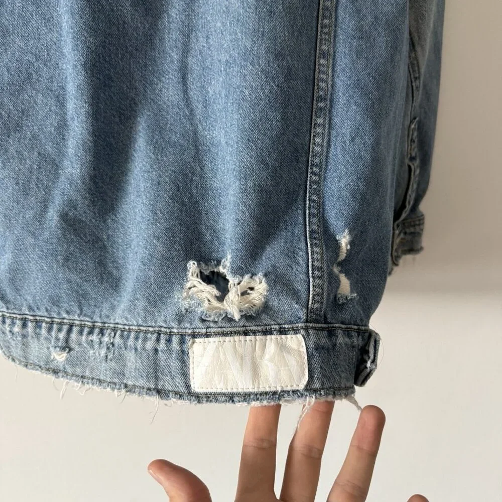 Zara Men's Denim Jacket Sz Large Distressed Grunge‎ 100% Cotton Urban RARE